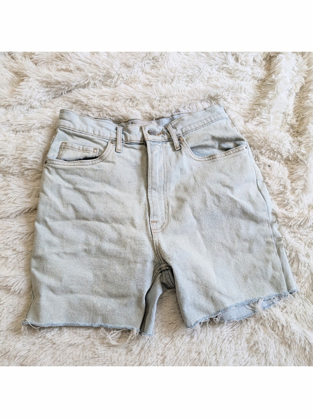 Everlane Light Blue The Original Cheeky High Rise Raw Hem Denim Shorts Size 27